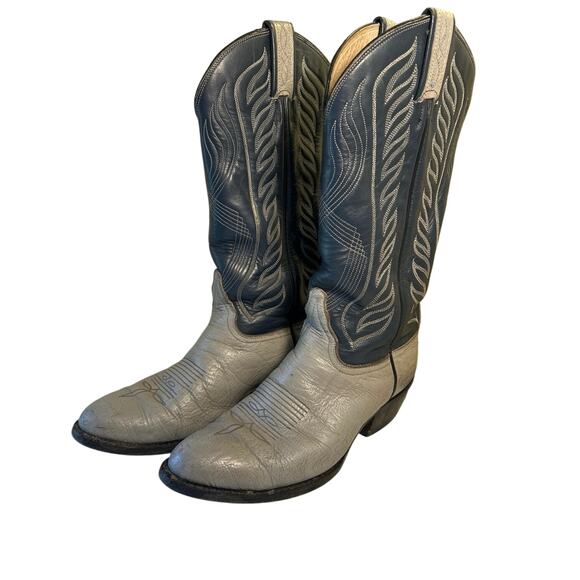 Tony Lama Boots Mens 7D Blue Gray Leather USA 8056 Cowboy Western main image 4